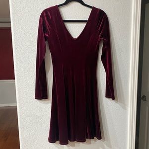 Aqua Burgundy Velvet V-Back Dress